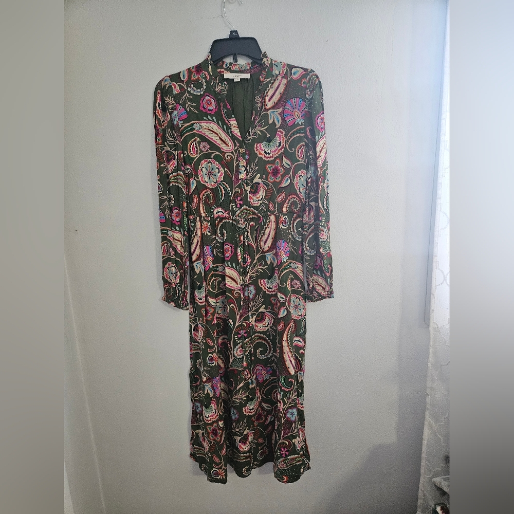 LOFT Multicolor Paisley Long Sleeve Maxi Dress